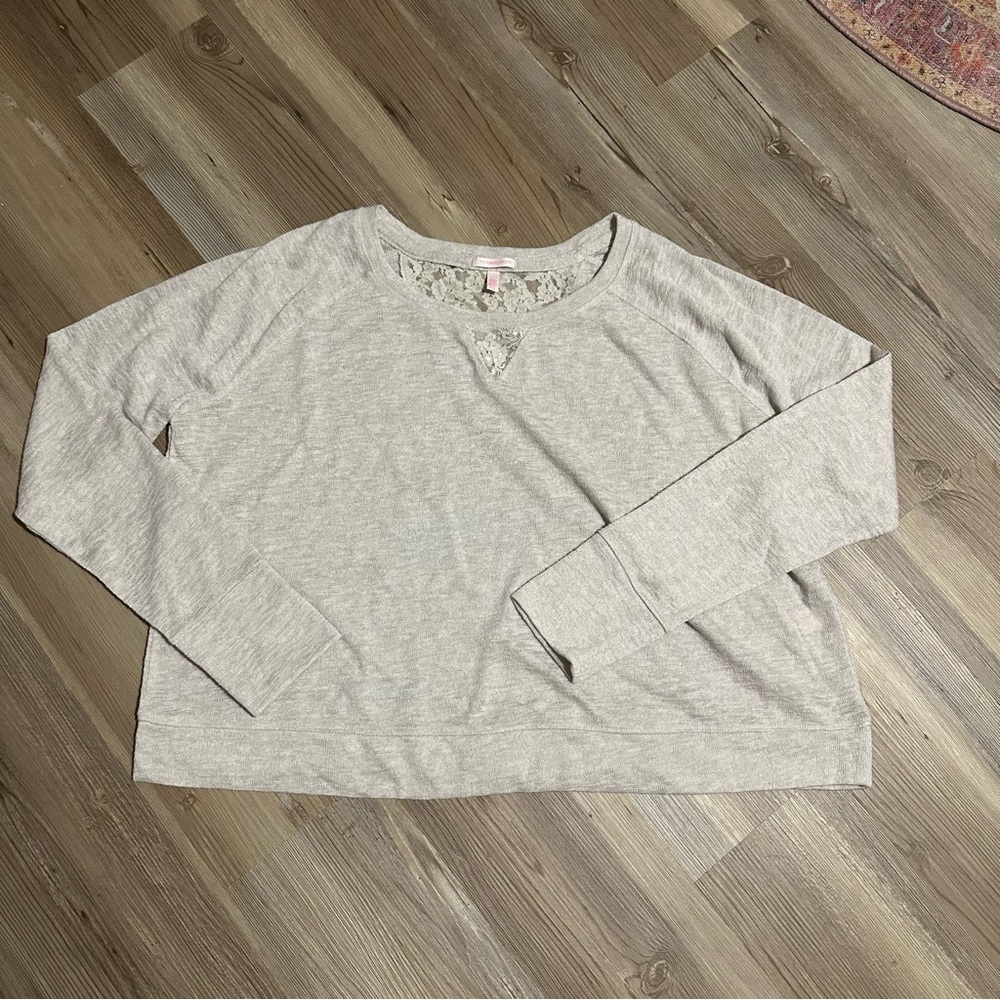 Victoria's Secret Top Large Loose Fit Knit Lace Insets Beige Long Sleeve